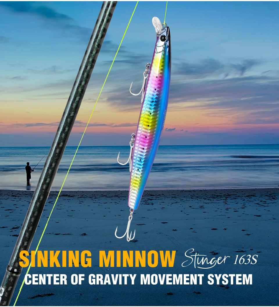 TSURINOYA STINGER 163S Ultra Long Casting Sinking Saltwater Minnow 163mm 34.2g Sea Fishing Lure Artificial Large Hard Baits