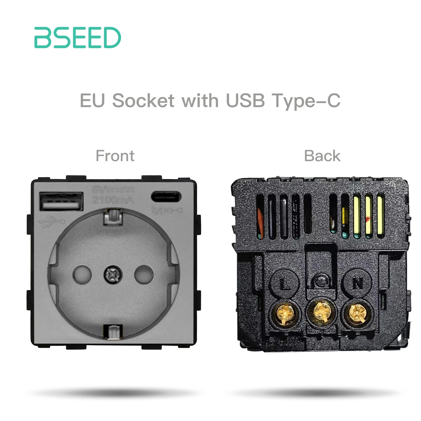BSEED EU Standard Wall Power Socket USB Outlet Without Glass Panel DIY Function Parts Type-C Charge Port Part 110-250V 16A