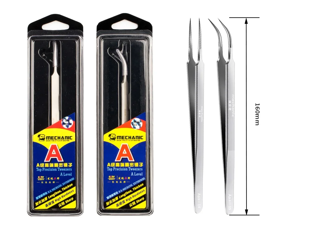 MECHANIC Aaa-14 Aaa-15 Stainless Steel Ultra Fine High Hardness Tenacity Durable Tweezers For SMD PCB BGA Motherboard Repair