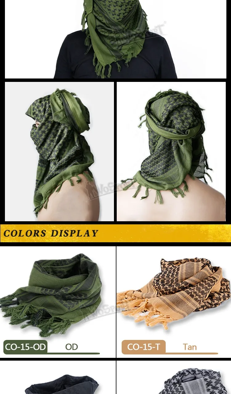 110*110 Keffiyeh Shemagh Scarf Desert Square Scarves with Tassel for Hunting Outdoor Hiking Men Women
