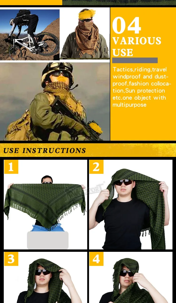 110*110 Keffiyeh Shemagh Scarf Desert Square Scarves with Tassel for Hunting Outdoor Hiking Men Women