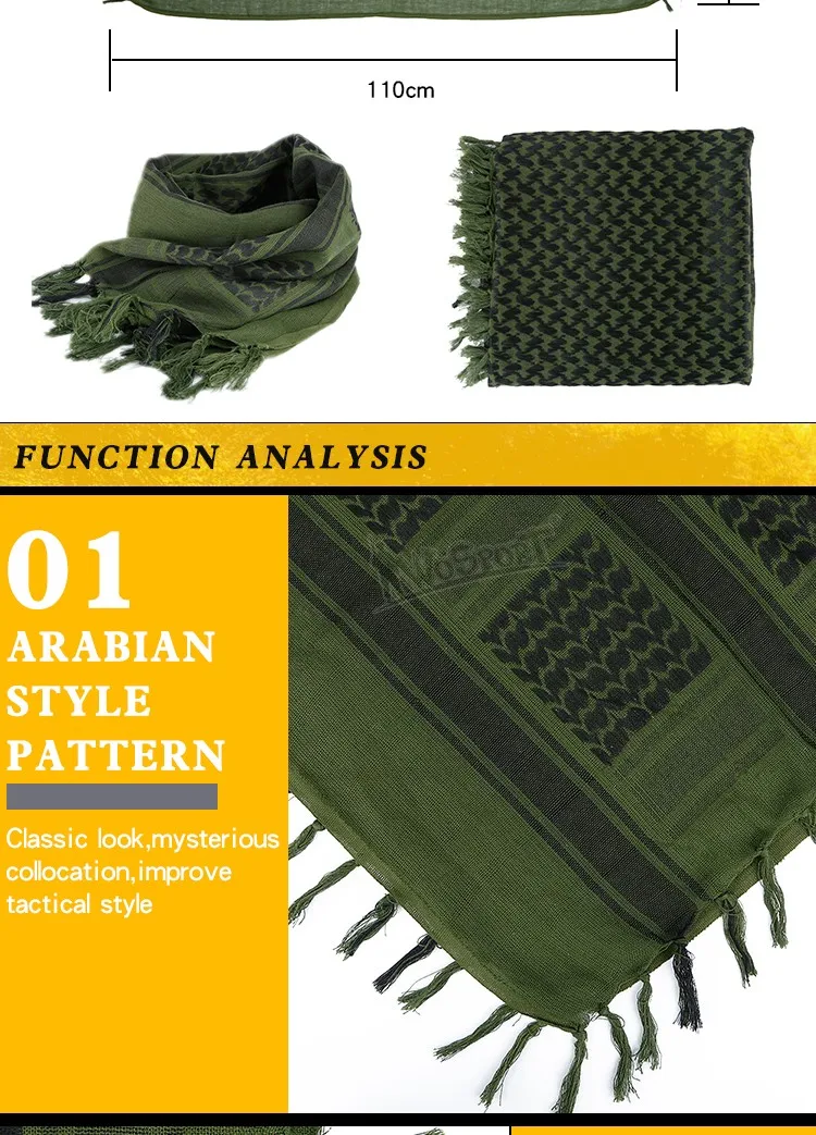 110*110 Keffiyeh Shemagh Scarf Desert Square Scarves with Tassel for Hunting Outdoor Hiking Men Women