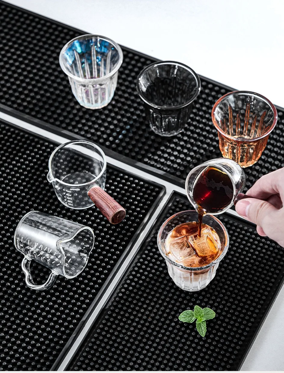Rubber Bar Mat Coffee Maker Countertop Spill Mats Bar Service Mat Dish Glass Drying Mat for Barista Cocktail Bartender Black