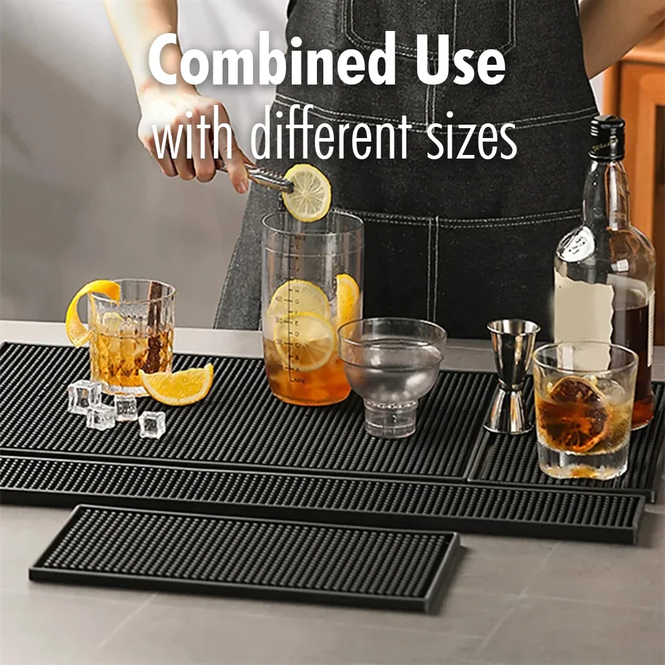 Rubber Bar Mat Coffee Maker Countertop Spill Mats Bar Service Mat Dish Glass Drying Mat for Barista Cocktail Bartender Black