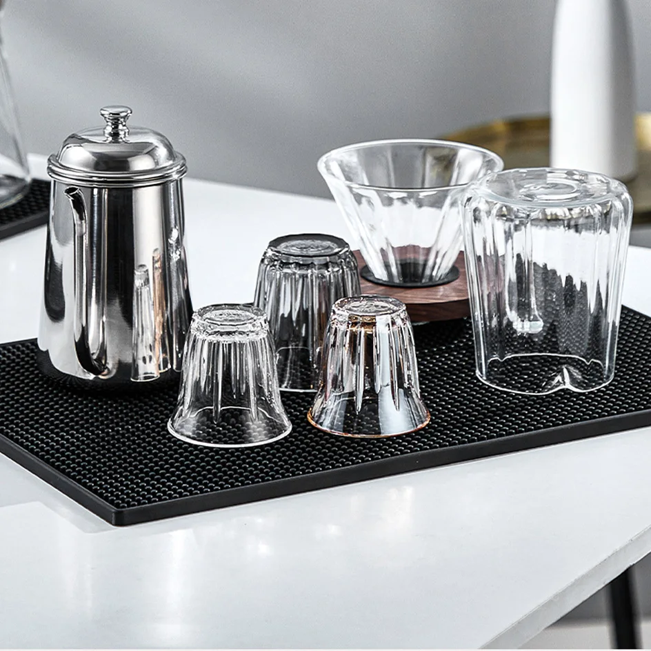 Rubber Bar Mat Coffee Maker Countertop Spill Mats Bar Service Mat Dish Glass Drying Mat for Barista Cocktail Bartender Black