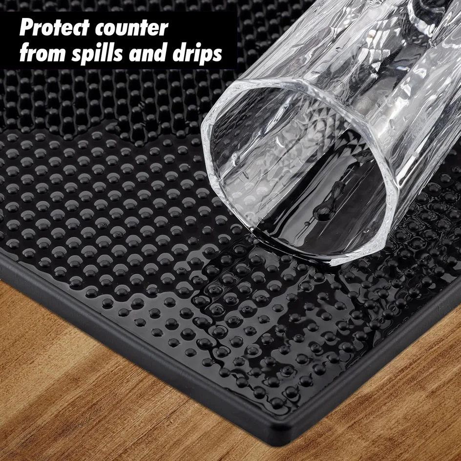 Rubber Bar Mat Coffee Maker Countertop Spill Mats Bar Service Mat Dish Glass Drying Mat for Barista Cocktail Bartender Black