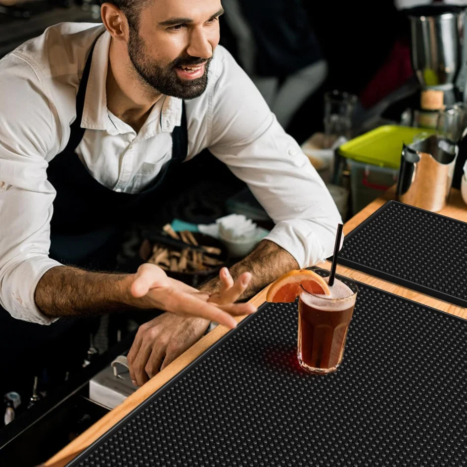 Rubber Bar Mat Coffee Maker Countertop Spill Mats Bar Service Mat Dish Glass Drying Mat for Barista Cocktail Bartender Black