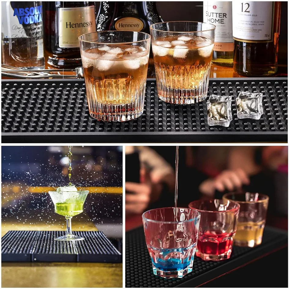 Rubber Bar Mat Coffee Maker Countertop Spill Mats Bar Service Mat Dish Glass Drying Mat for Barista Cocktail Bartender Black