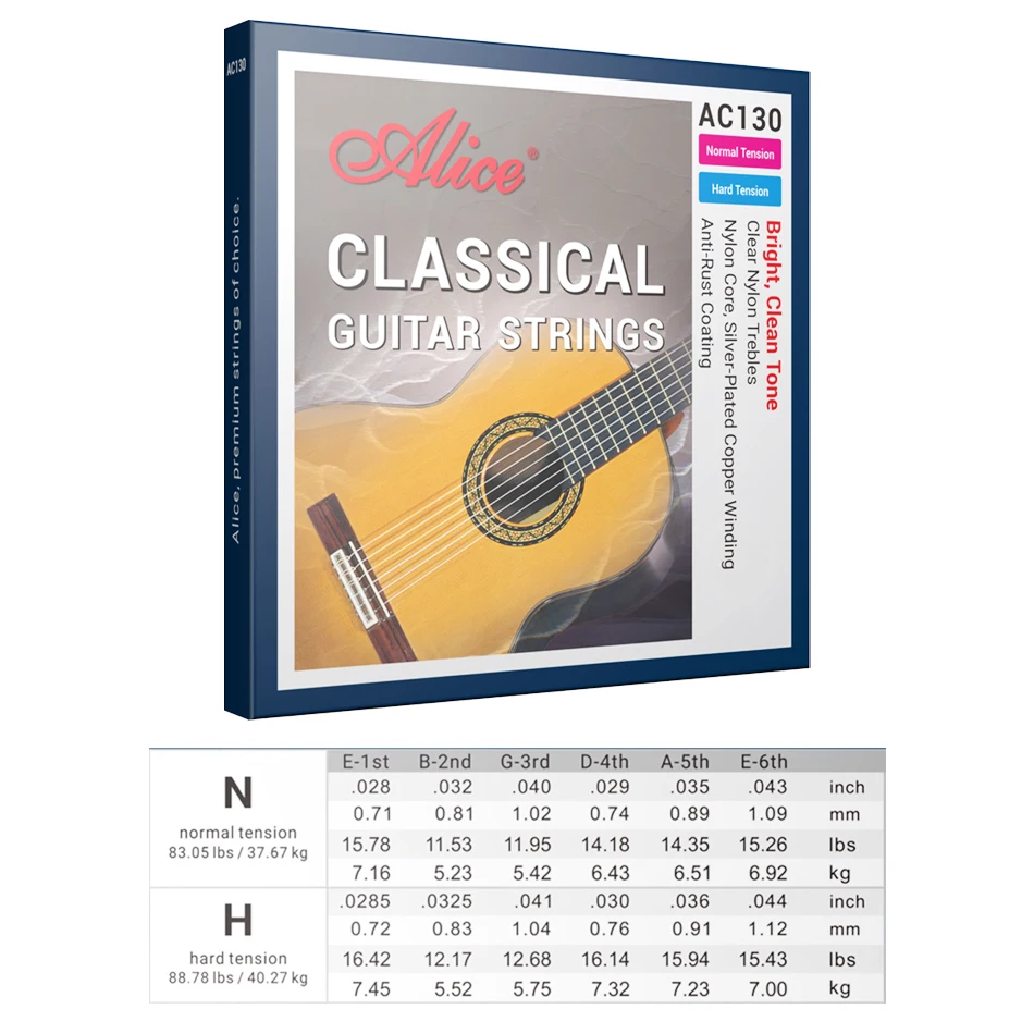 Alice AC130 Professional Classical Guitar Guitarra Strings Sliver Plated Copper Wound Clear Nylon Normal High Tension 6 Strings