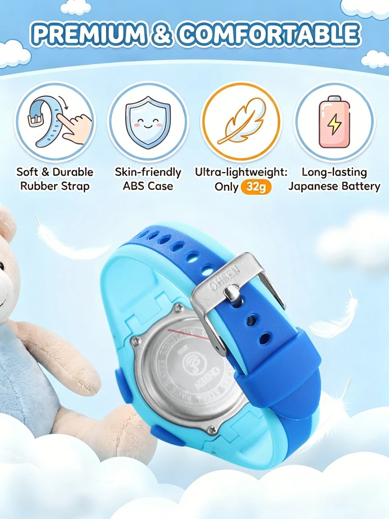 OHSEN Kids Sport Watches 50M Waterproof Blue Silicone Electronic Wristwatch Stopwatch Children Digital Watch For Boys Girls