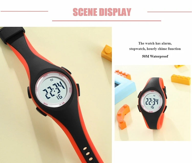 OHSEN Kids Sport Watches 50M Waterproof Blue Silicone Electronic Wristwatch Stopwatch Children Digital Watch For Boys Girls