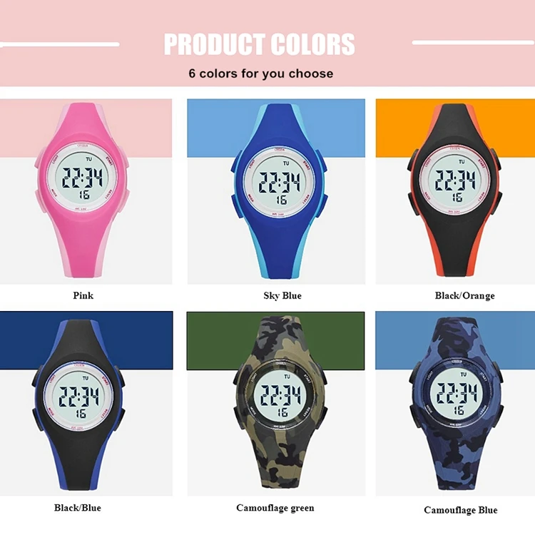 OHSEN Kids Sport Watches 50M Waterproof Blue Silicone Electronic Wristwatch Stopwatch Children Digital Watch For Boys Girls