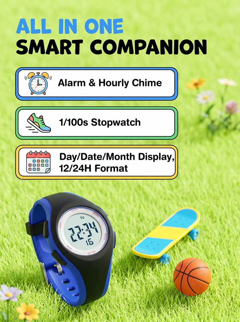 OHSEN Kids Sport Watches 50M Waterproof Blue Silicone Electronic Wristwatch Stopwatch Children Digital Watch For Boys Girls
