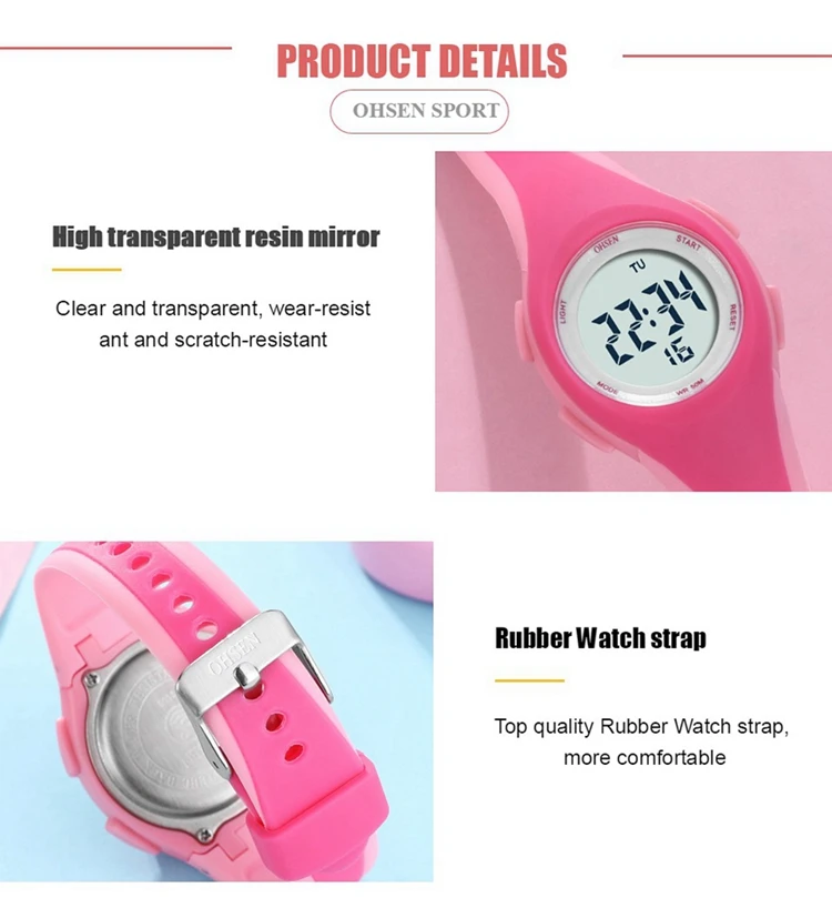 OHSEN Kids Sport Watches 50M Waterproof Blue Silicone Electronic Wristwatch Stopwatch Children Digital Watch For Boys Girls
