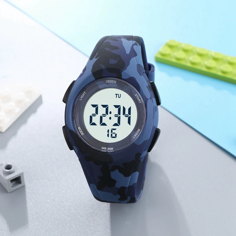 OHSEN Kids Sport Watches 50M Waterproof Blue Silicone Electronic Wristwatch Stopwatch Children Digital Watch For Boys Girls