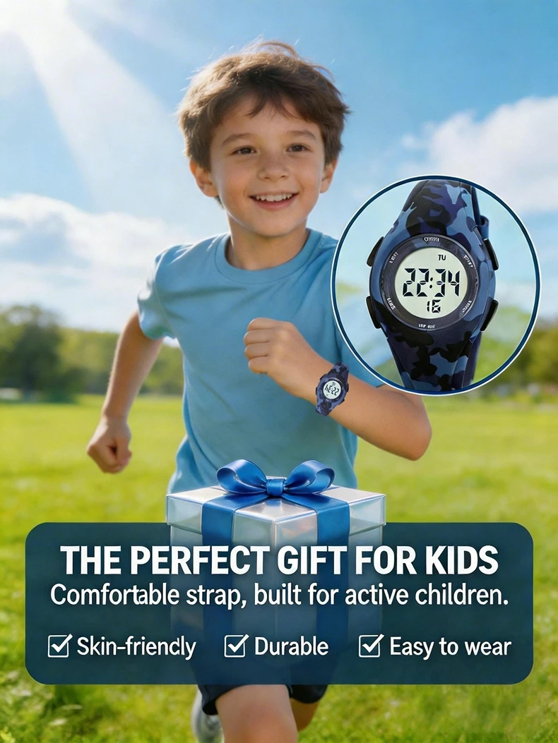 OHSEN Kids Sport Watches 50M Waterproof Blue Silicone Electronic Wristwatch Stopwatch Children Digital Watch For Boys Girls