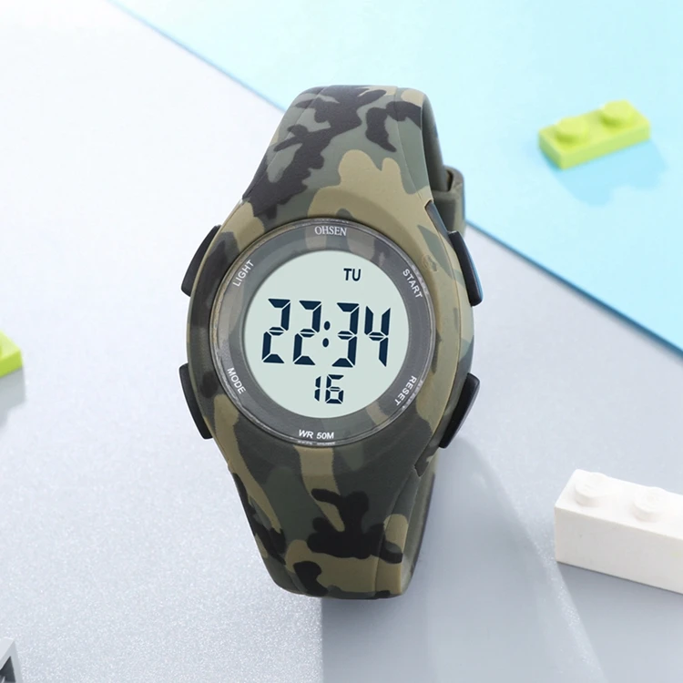 OHSEN Kids Sport Watches 50M Waterproof Blue Silicone Electronic Wristwatch Stopwatch Children Digital Watch For Boys Girls