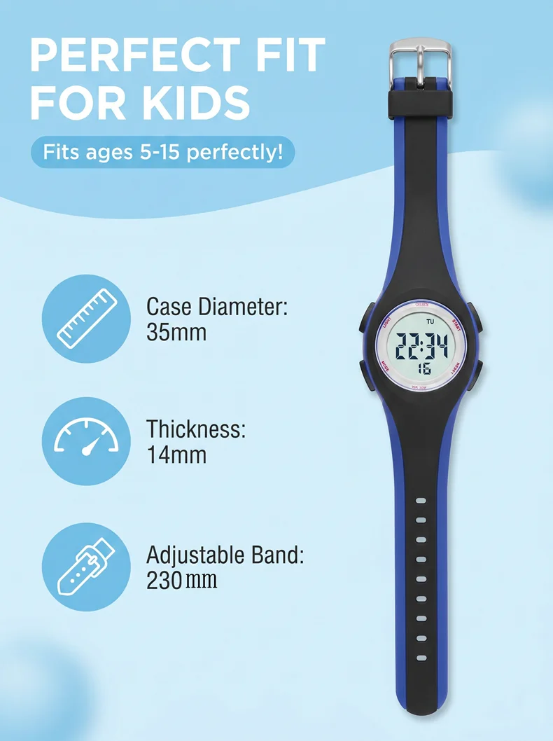 OHSEN Kids Sport Watches 50M Waterproof Blue Silicone Electronic Wristwatch Stopwatch Children Digital Watch For Boys Girls