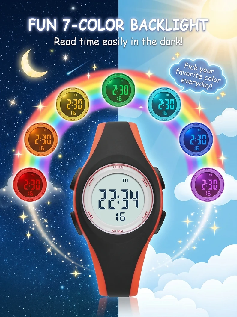 OHSEN Kids Sport Watches 50M Waterproof Blue Silicone Electronic Wristwatch Stopwatch Children Digital Watch For Boys Girls