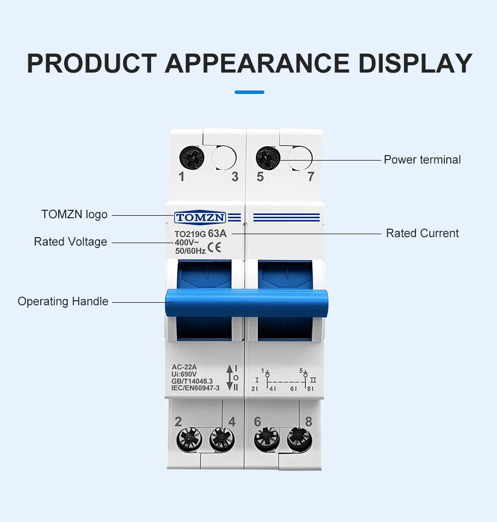TOMZN 2P 63A MTS Dual Power Manual Transfer Isolating Switch Interlock Circuit Breaker
