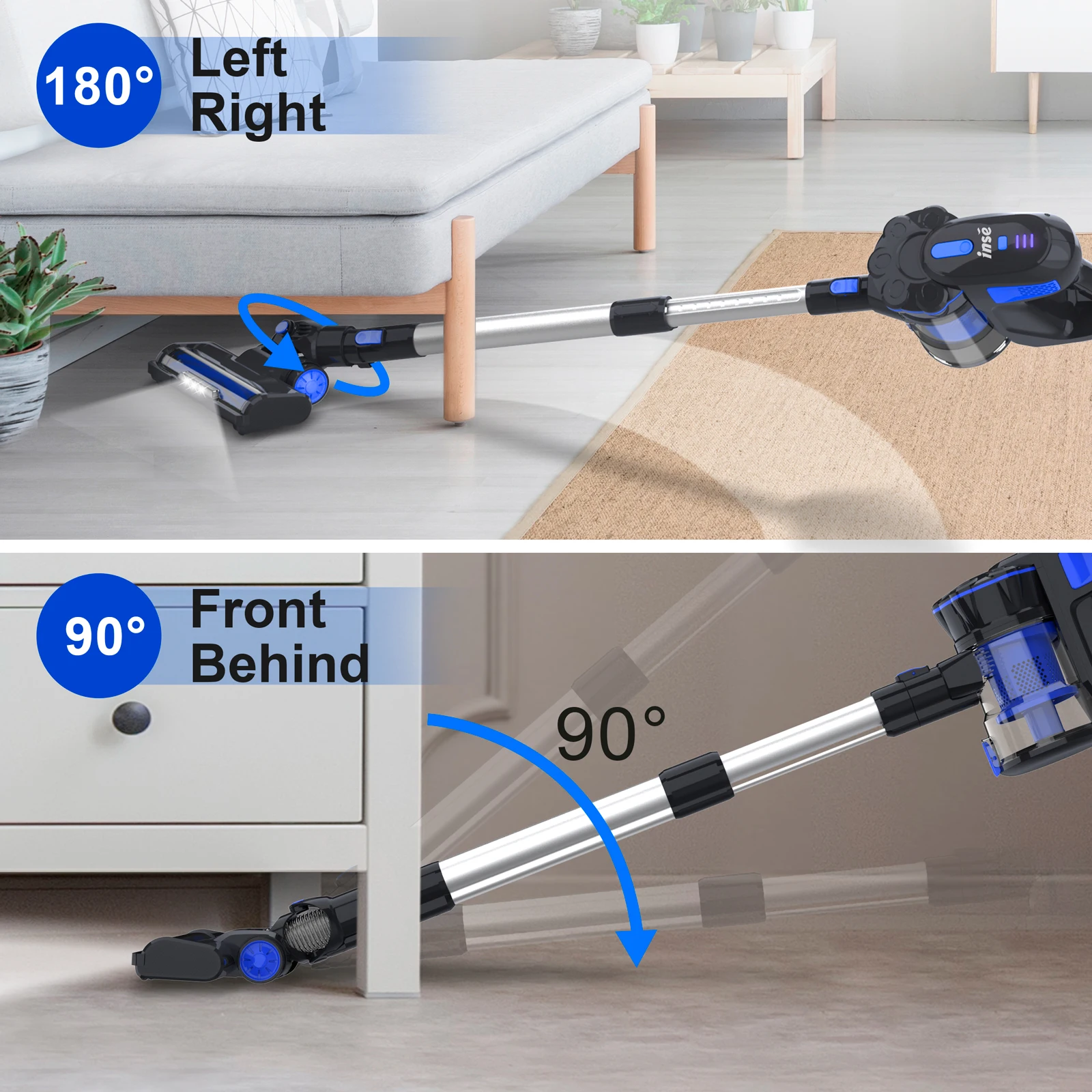 INSE V70 12kPa Powerful Lightweight Vacuum Cleaner up to 45 Mins Runtime, for Home Hard Floor Carpet Pet Hair, Blue