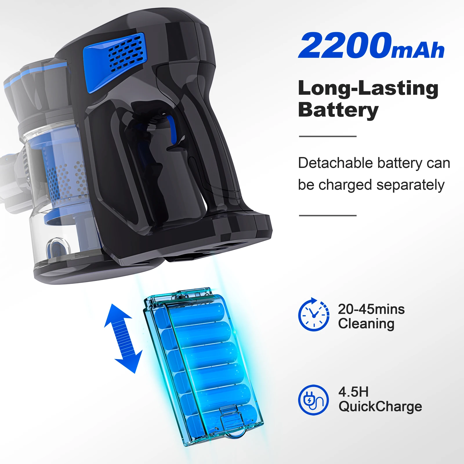 INSE V70 12kPa Powerful Lightweight Vacuum Cleaner up to 45 Mins Runtime, for Home Hard Floor Carpet Pet Hair, Blue
