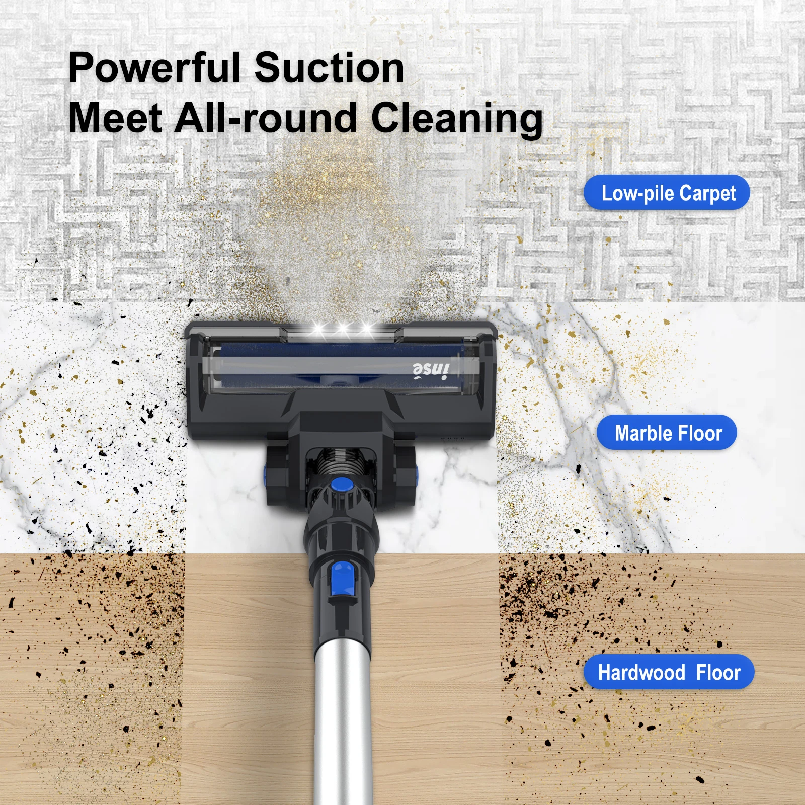 INSE V70 12kPa Powerful Lightweight Vacuum Cleaner up to 45 Mins Runtime, for Home Hard Floor Carpet Pet Hair, Blue