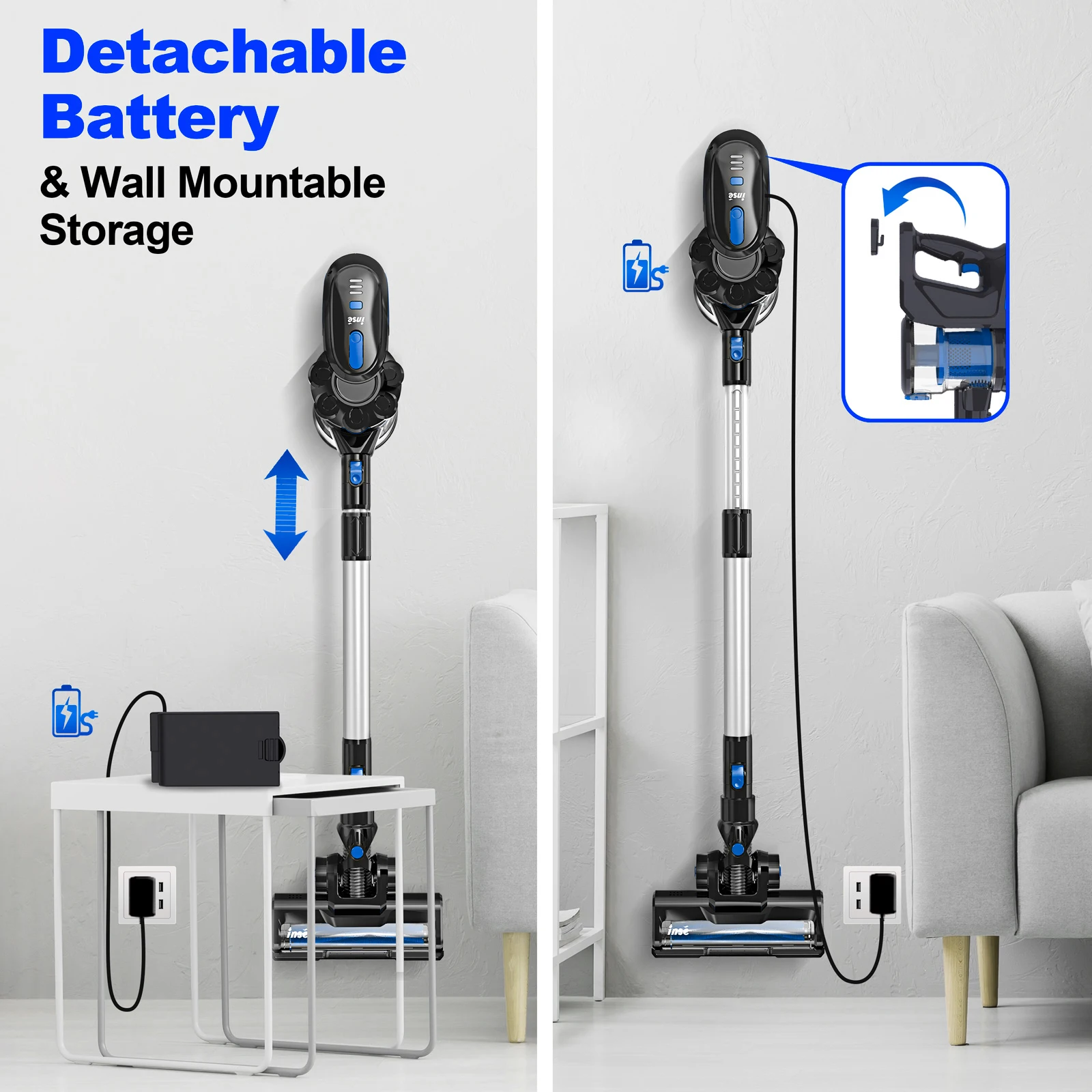 INSE V70 12kPa Powerful Lightweight Vacuum Cleaner up to 45 Mins Runtime, for Home Hard Floor Carpet Pet Hair, Blue