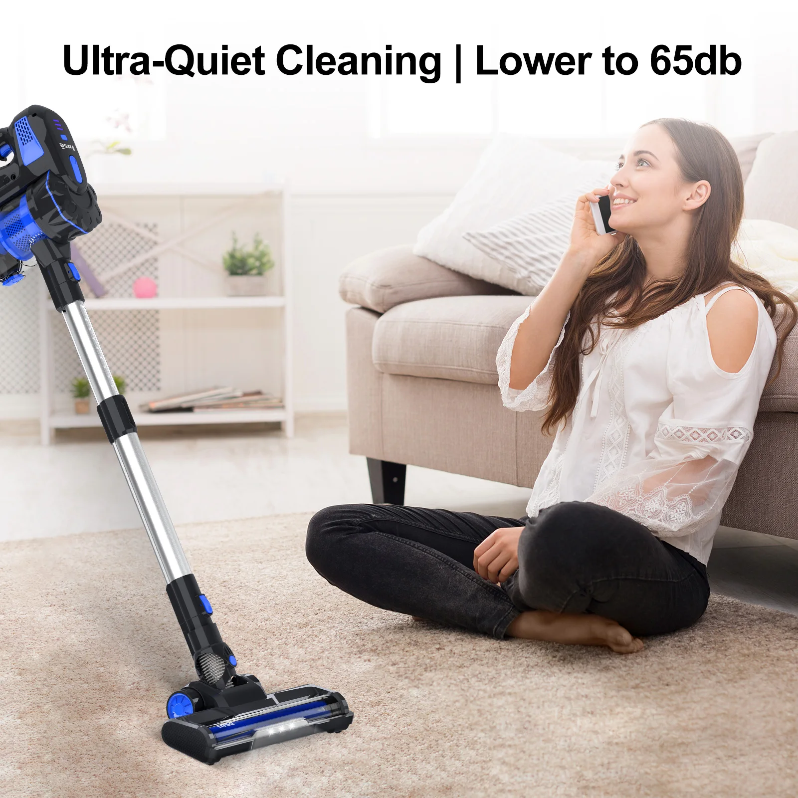 INSE V70 12kPa Powerful Lightweight Vacuum Cleaner up to 45 Mins Runtime, for Home Hard Floor Carpet Pet Hair, Blue