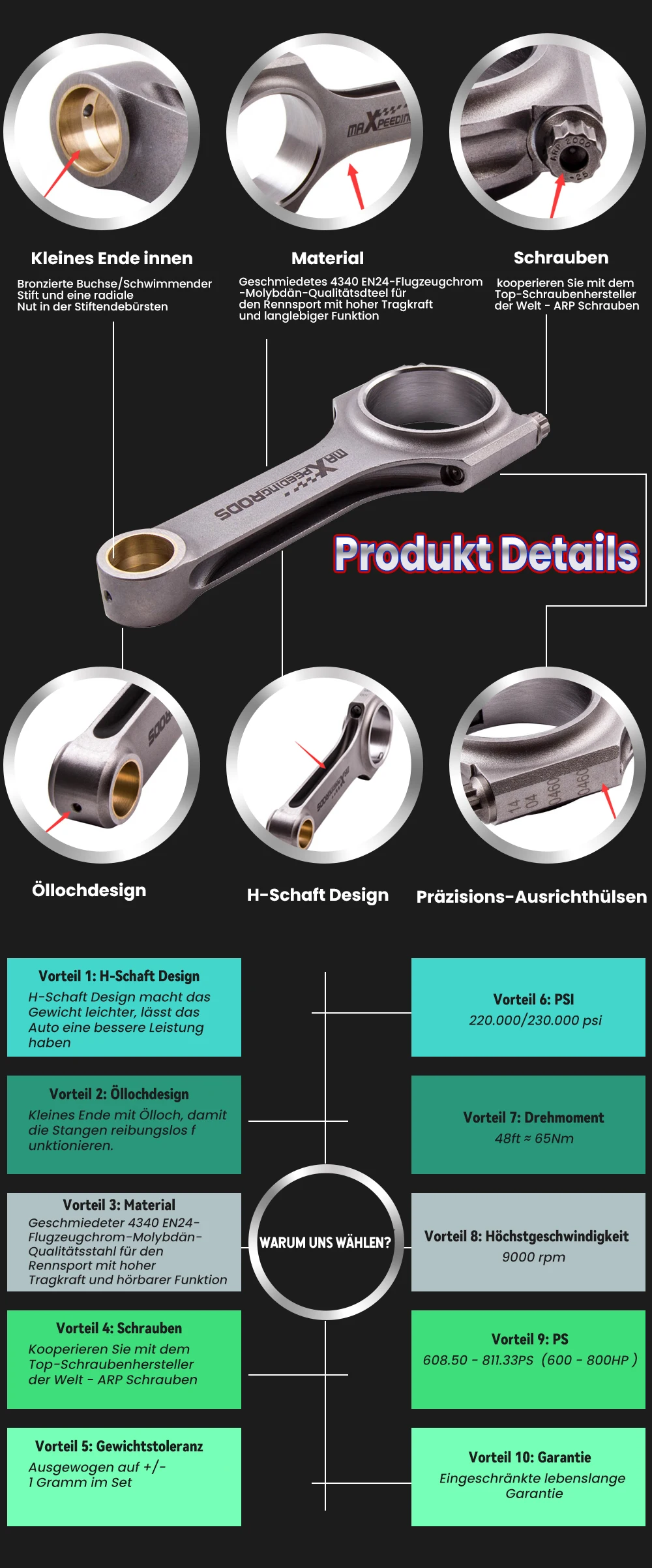 4340 Conrod Connecting Rods For Audi S3 A4 TT 1.8T VW Golf Pleuel Bielle EN24 Forged H-Beam for 1.8T 20mm pin TUV Rod Piston