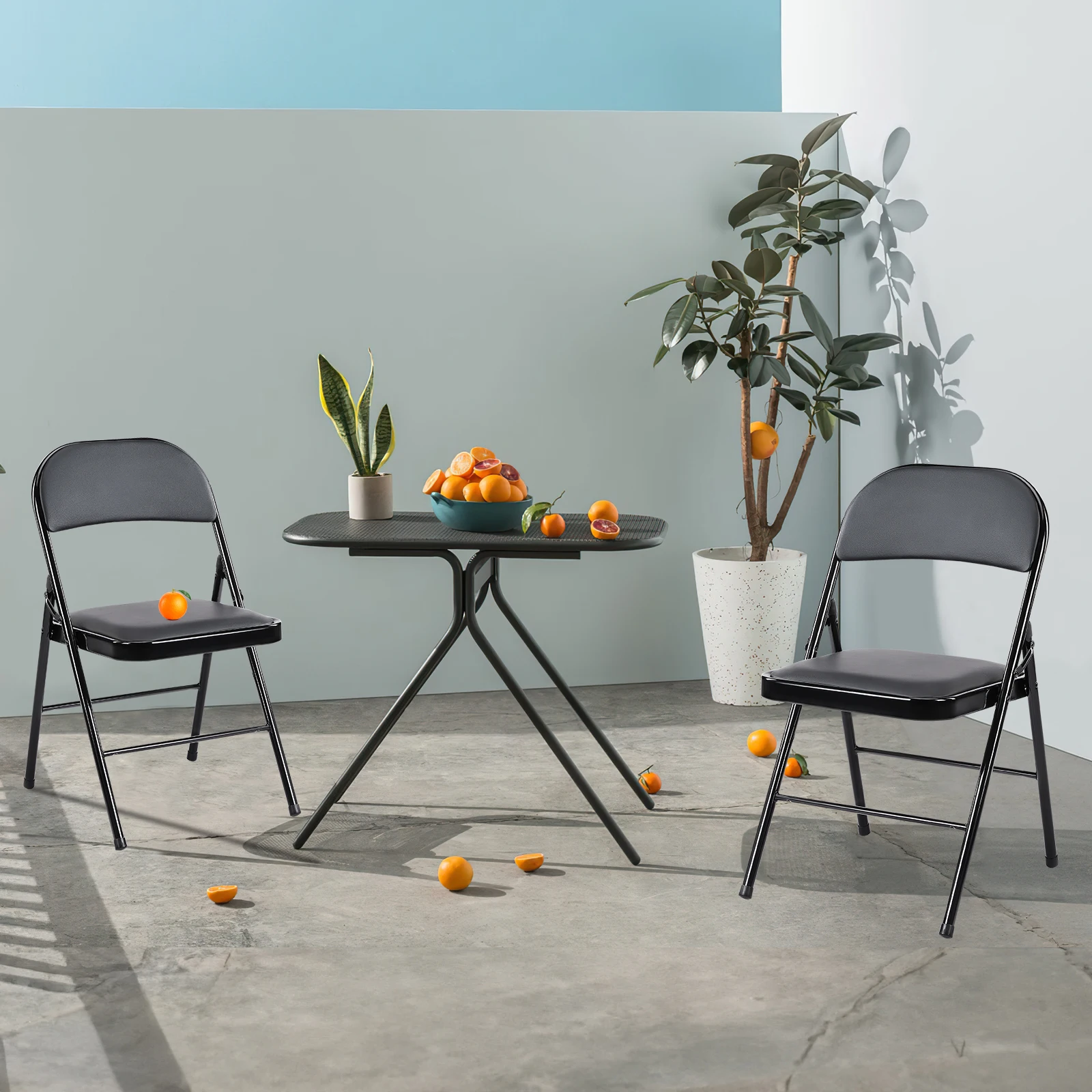JHK Leather Padded Folding Living Room Chairs 2 Pack Sturdy Metal Foldable Chair Easy to Use and Storage Outdoor for Home Office