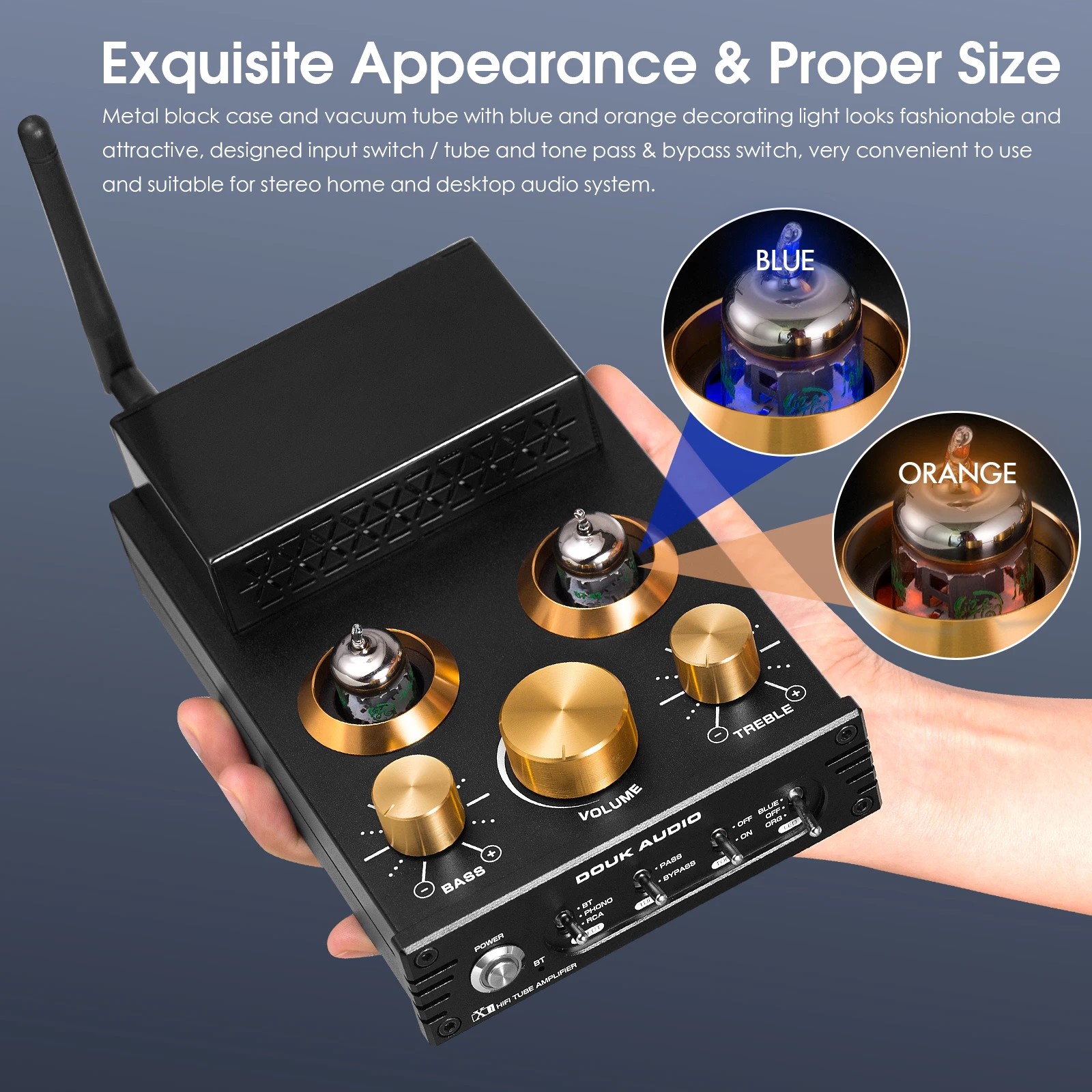 Nobsound HiFi GE5654 Vacuum Tube Amplifier Stereo Bluetooth 5.0 Receiver Amp MM Phono Power Amp for Turntables APTX-HD 160W+160W