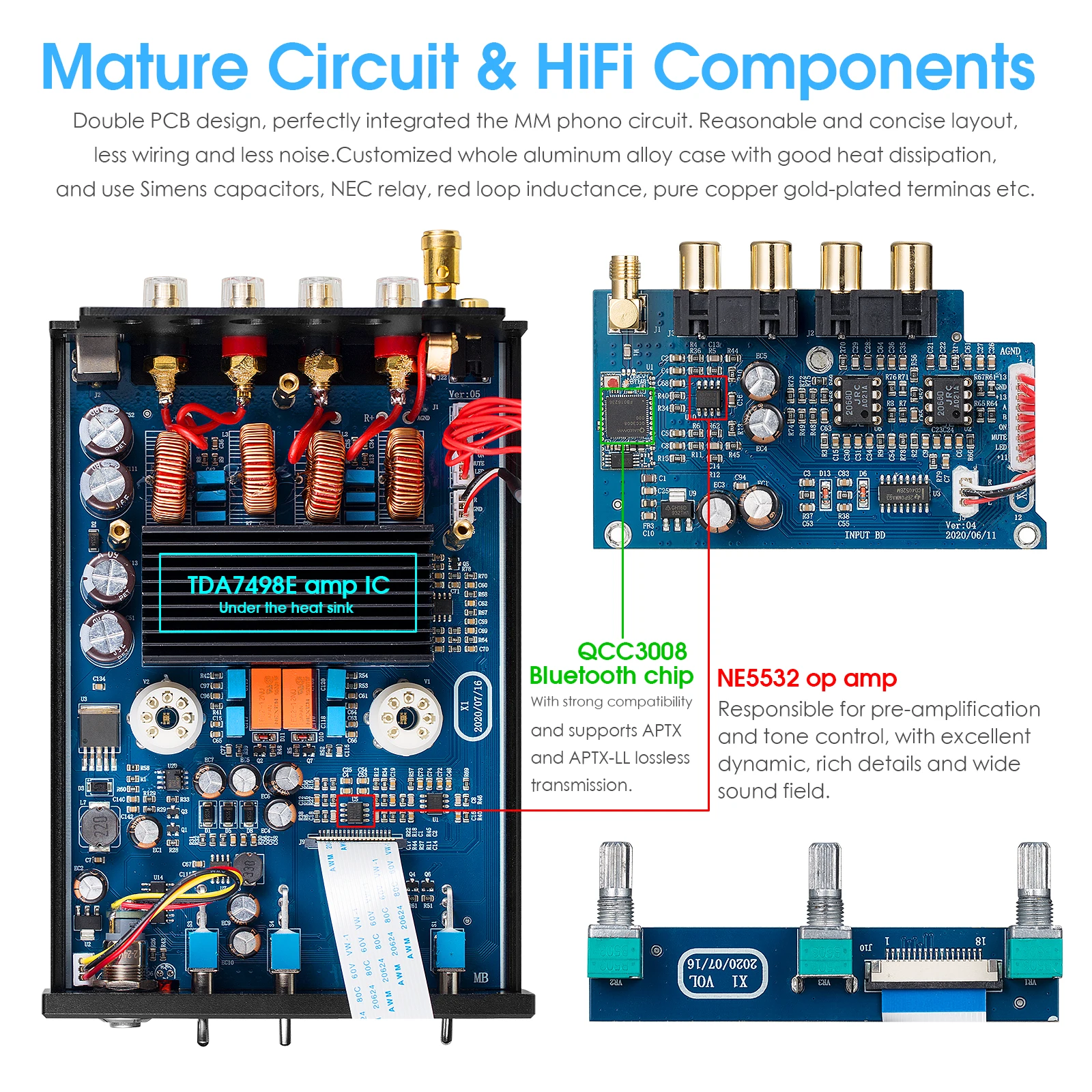 Nobsound HiFi GE5654 Vacuum Tube Amplifier Stereo Bluetooth 5.0 Receiver Amp MM Phono Power Amp for Turntables APTX-HD 160W+160W