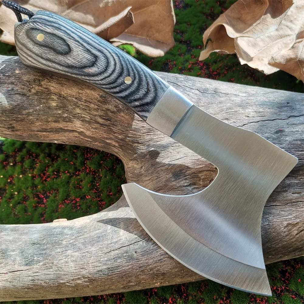Wooden Handle Stainless Steel Blade Camping Hunting Survival Axe - Compact and Comfortable Jungle Tactical Tool