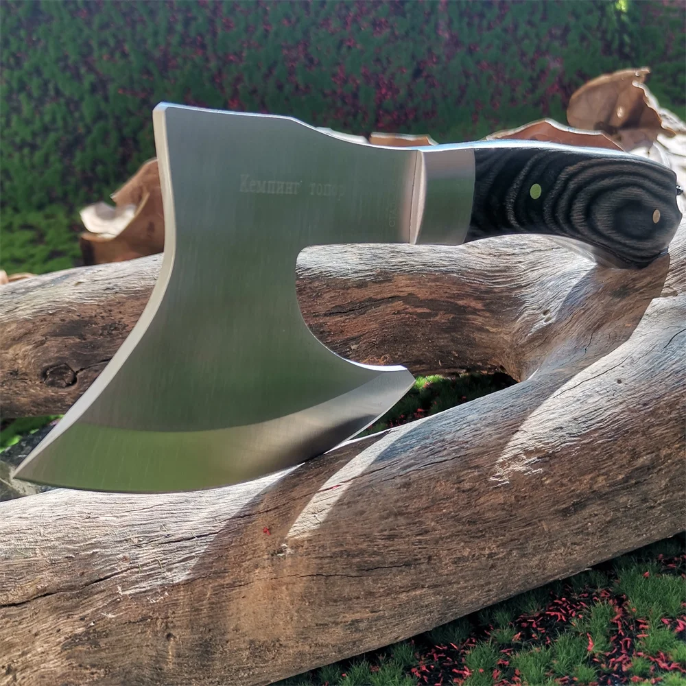 Wooden Handle Stainless Steel Blade Camping Hunting Survival Axe - Compact and Comfortable Jungle Tactical Tool