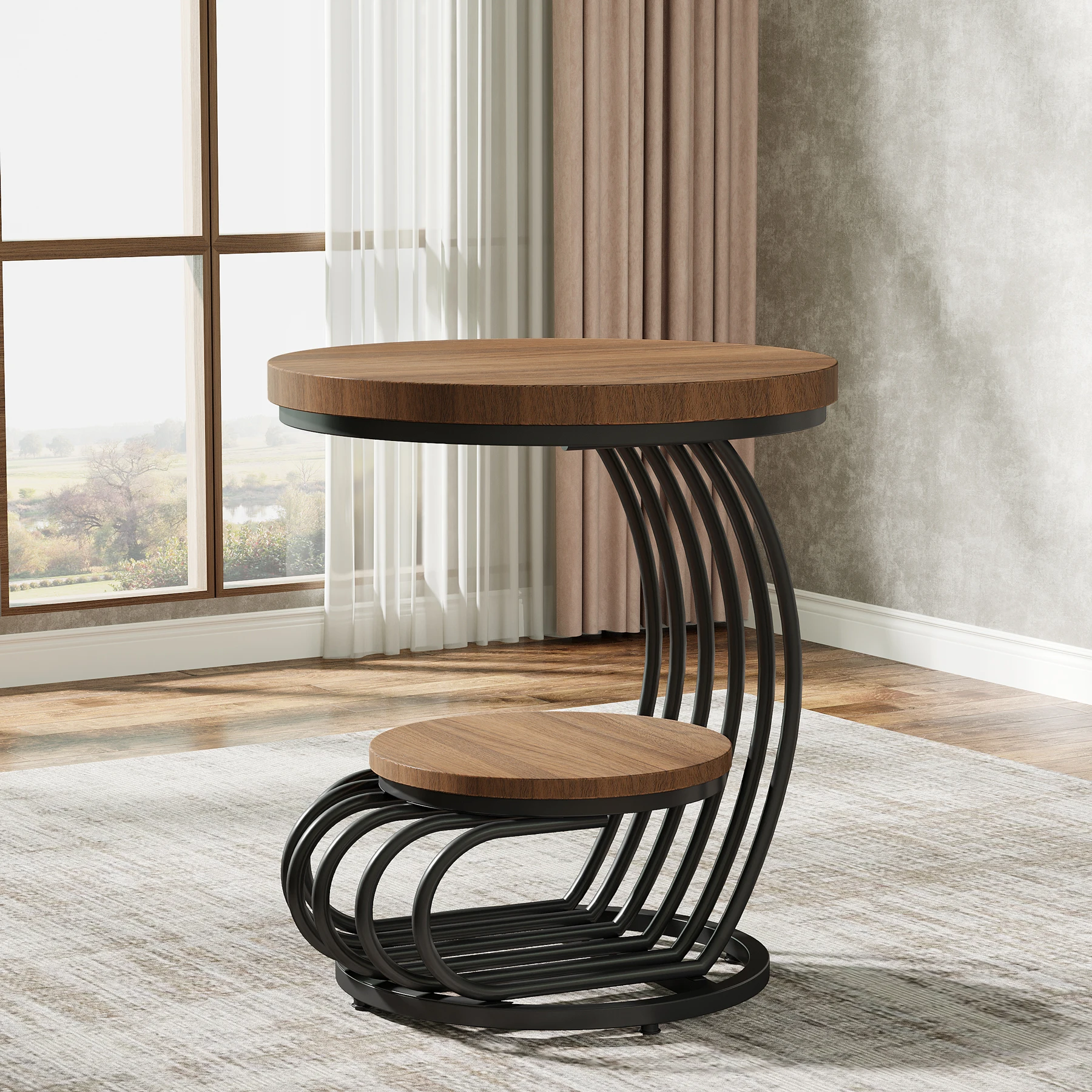 Tribesigns Gold Round End Table: 2 Tiers Faux Marble Side Table with Storage Shelf, Modern White Gold Bedside Nightstand