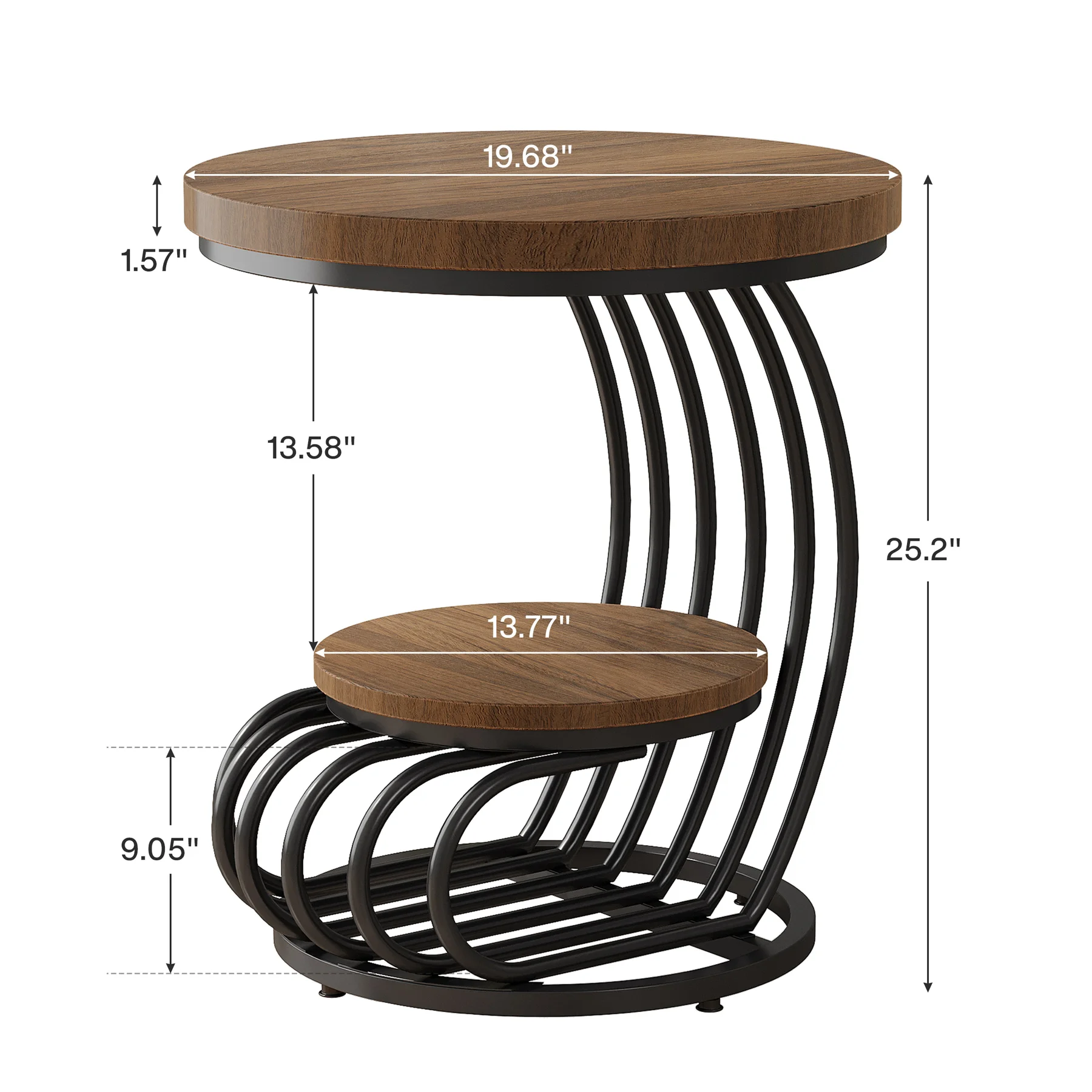 Tribesigns Gold Round End Table: 2 Tiers Faux Marble Side Table with Storage Shelf, Modern White Gold Bedside Nightstand