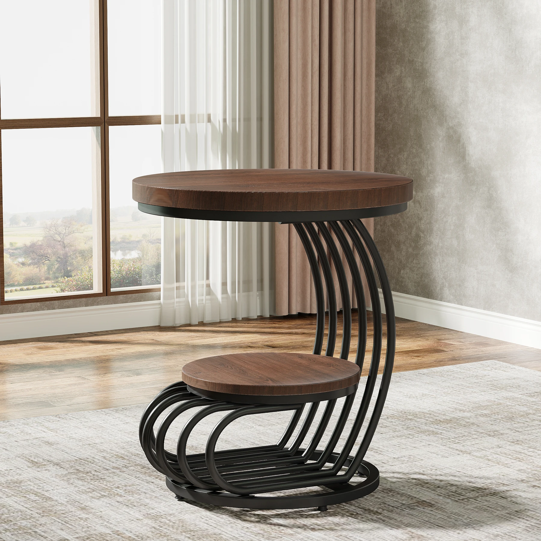 Tribesigns Gold Round End Table: 2 Tiers Faux Marble Side Table with Storage Shelf, Modern White Gold Bedside Nightstand