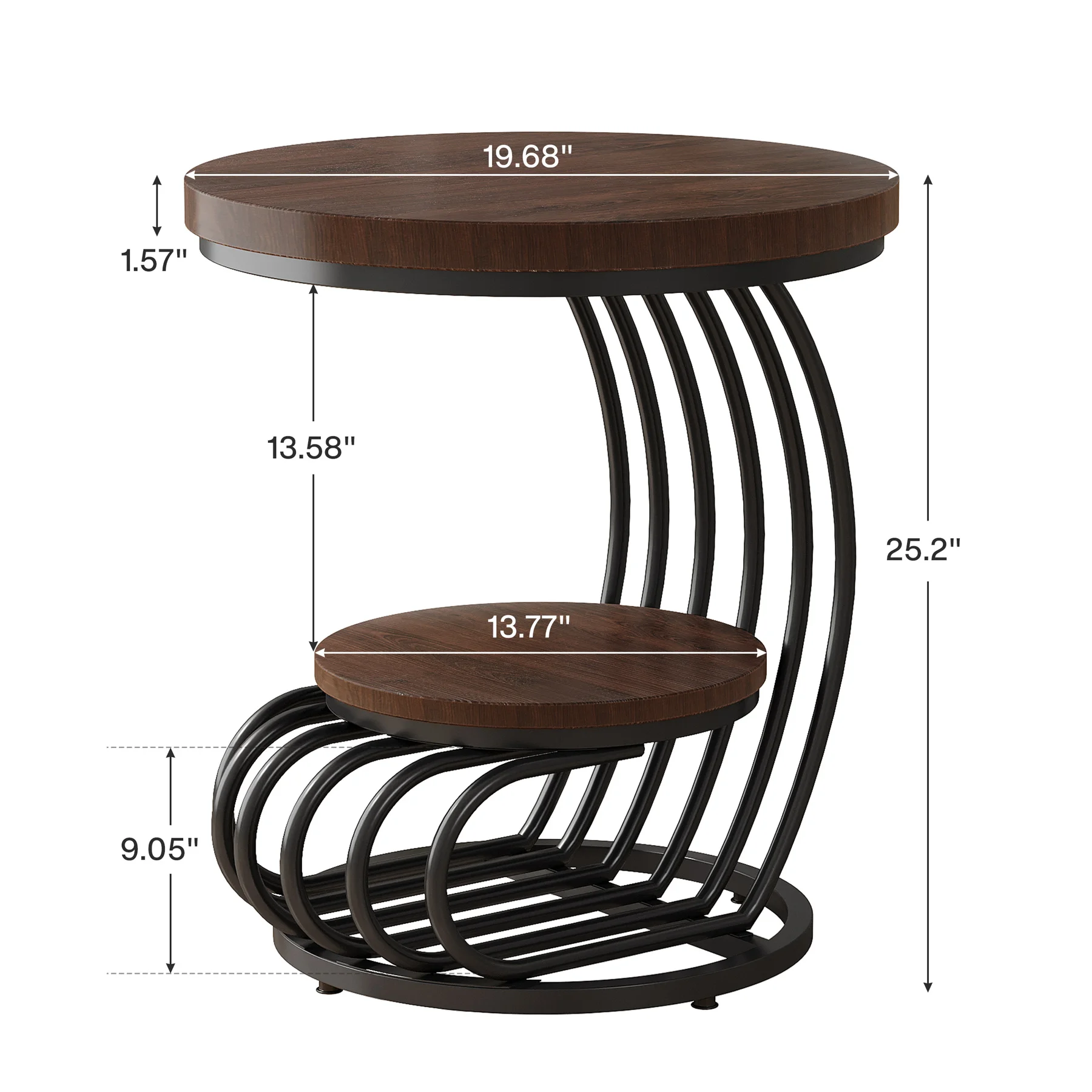 Tribesigns Gold Round End Table: 2 Tiers Faux Marble Side Table with Storage Shelf, Modern White Gold Bedside Nightstand