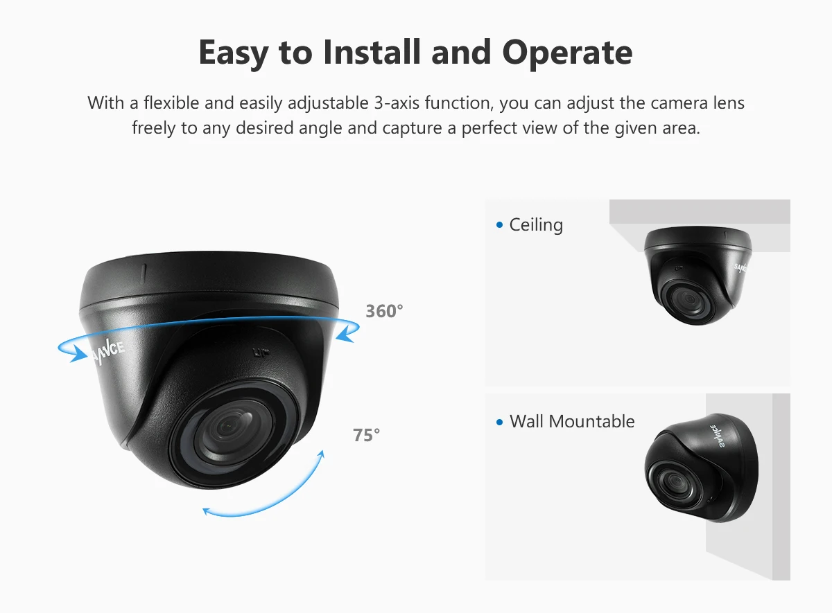 SANNCE 2pcs AHD 1080P HD 2.0MP CCTV Security Cameras H.264 Waterproof Indoor/ Outdoor Dome Surveillance Cameras set Black Color