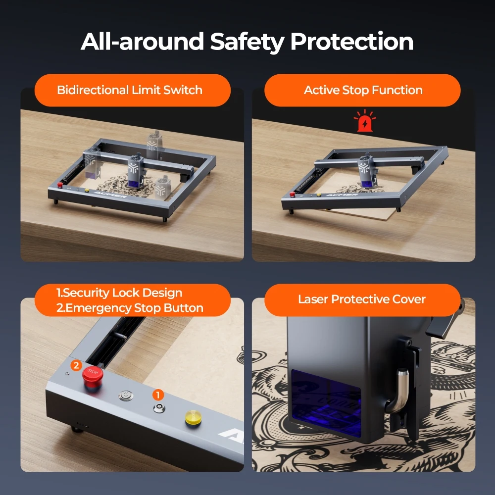 ACMER P2 33W Lasers Engraver With Air Assist Industrial Rails Wifi APP Control Laser Cutting Machine Carve Wood Aluminium Oxide