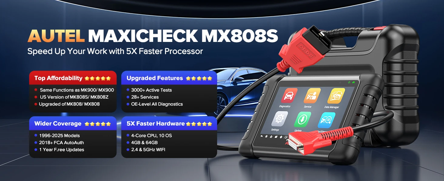 Autel MaxiCheck MX808S MK808S OBD2 Scanner Bi-directional Control Scan Tool, 28+ Services, All System Diagnostic Same as MK900 MX900 MK900BT MK808BT PRO, 3K+ Active Test, 28+ Service, OE All System, OS11, FCA