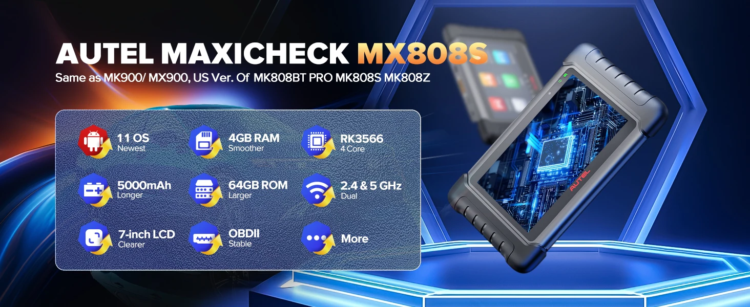 Autel MaxiCheck MX808S MK808S OBD2 Scanner Bi-directional Control Scan Tool, 28+ Services, All System Diagnostic Same as MK900 MX900 MK900BT MK808BT PRO, 3K+ Active Test, 28+ Service, OE All System, OS11, FCA