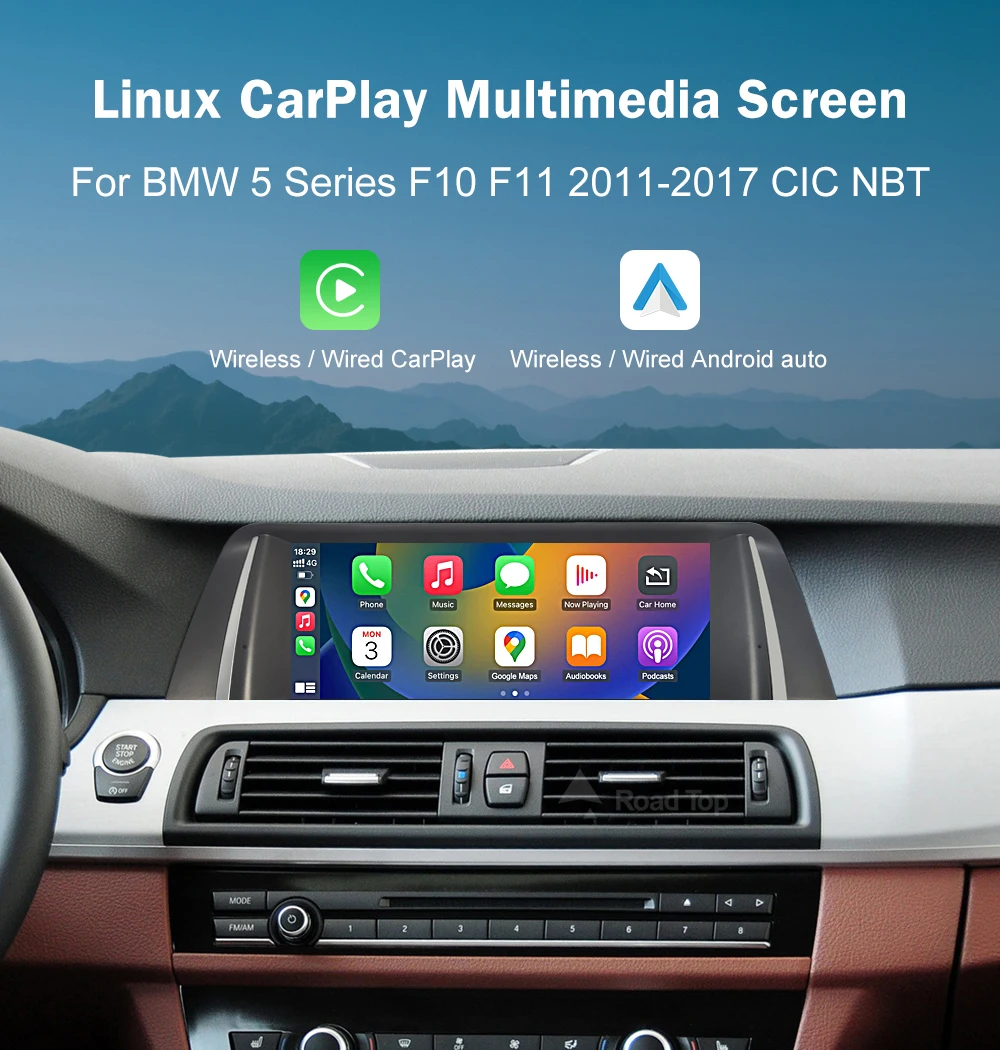 RoadTop 12.3 inch For BMW 5 Series 2011-2017 F10 F11 Linux HD Screen, Car Stereo Touchscreen, Support Wireless CarPlay, Android Auto, Mirrorlink, Retains OEM