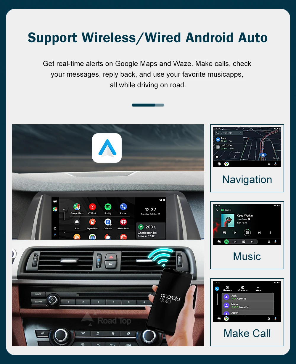 RoadTop 12.3 inch For BMW 5 Series 2011-2017 F10 F11 Linux HD Screen, Car Stereo Touchscreen, Support Wireless CarPlay, Android Auto, Mirrorlink, Retains OEM