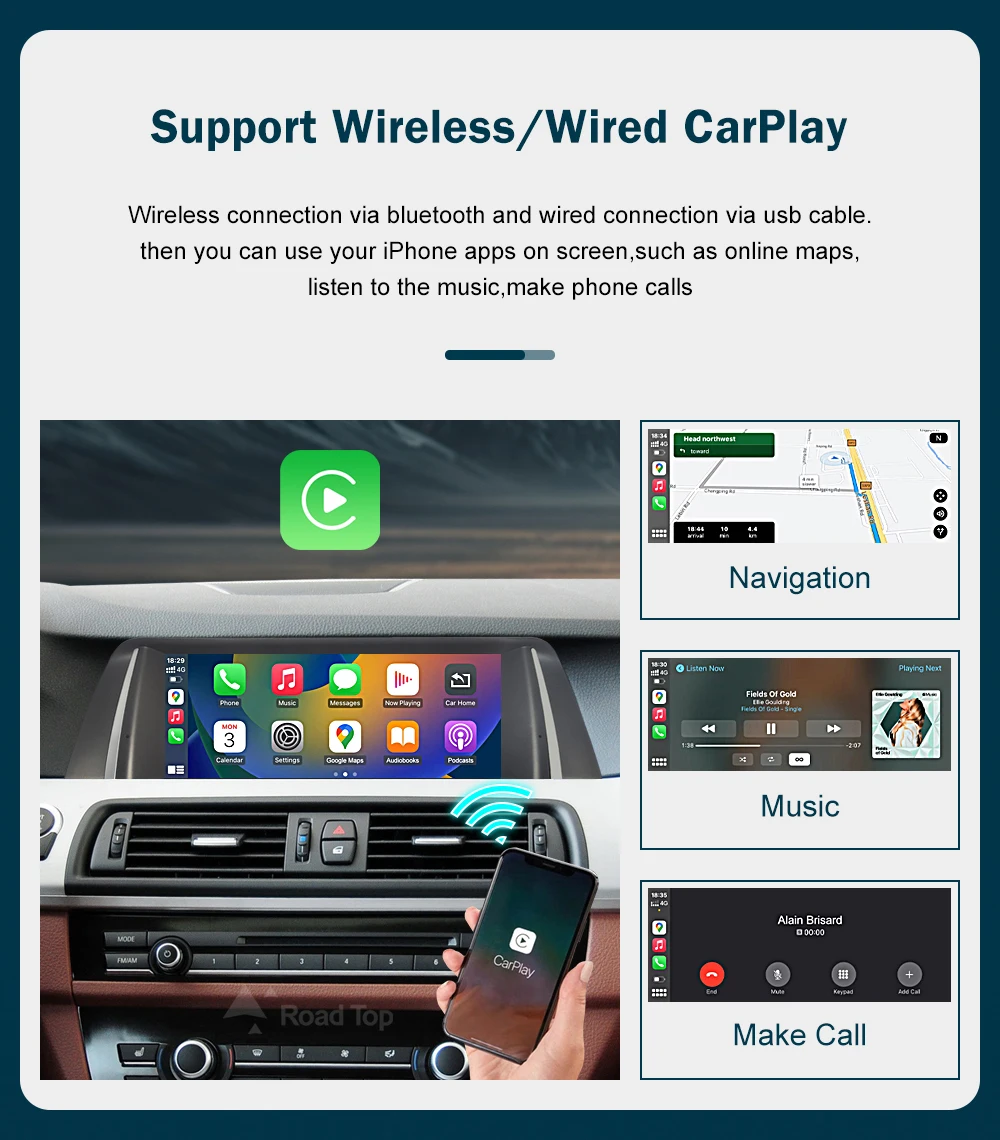 RoadTop 12.3 inch For BMW 5 Series 2011-2017 F10 F11 Linux HD Screen, Car Stereo Touchscreen, Support Wireless CarPlay, Android Auto, Mirrorlink, Retains OEM