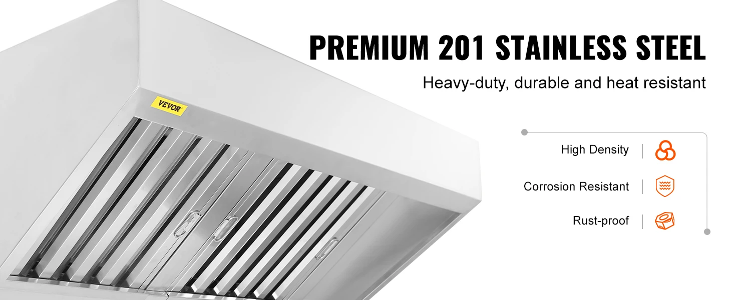 SucceBuy 4/5/6/7/8/9FT Commercial Exhaust 201 Stainless Steel Concession Hood Under Cabinet Range Hood Kitchen Vent Hood Sliver