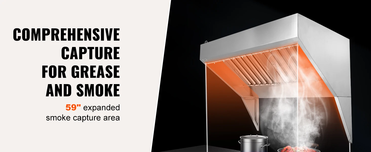 SucceBuy 4/5/6/7/8/9FT Commercial Exhaust 201 Stainless Steel Concession Hood Under Cabinet Range Hood Kitchen Vent Hood Sliver