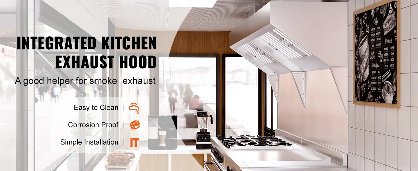 SucceBuy 4/5/6/7/8/9FT Commercial Exhaust 201 Stainless Steel Concession Hood Under Cabinet Range Hood Kitchen Vent Hood Sliver