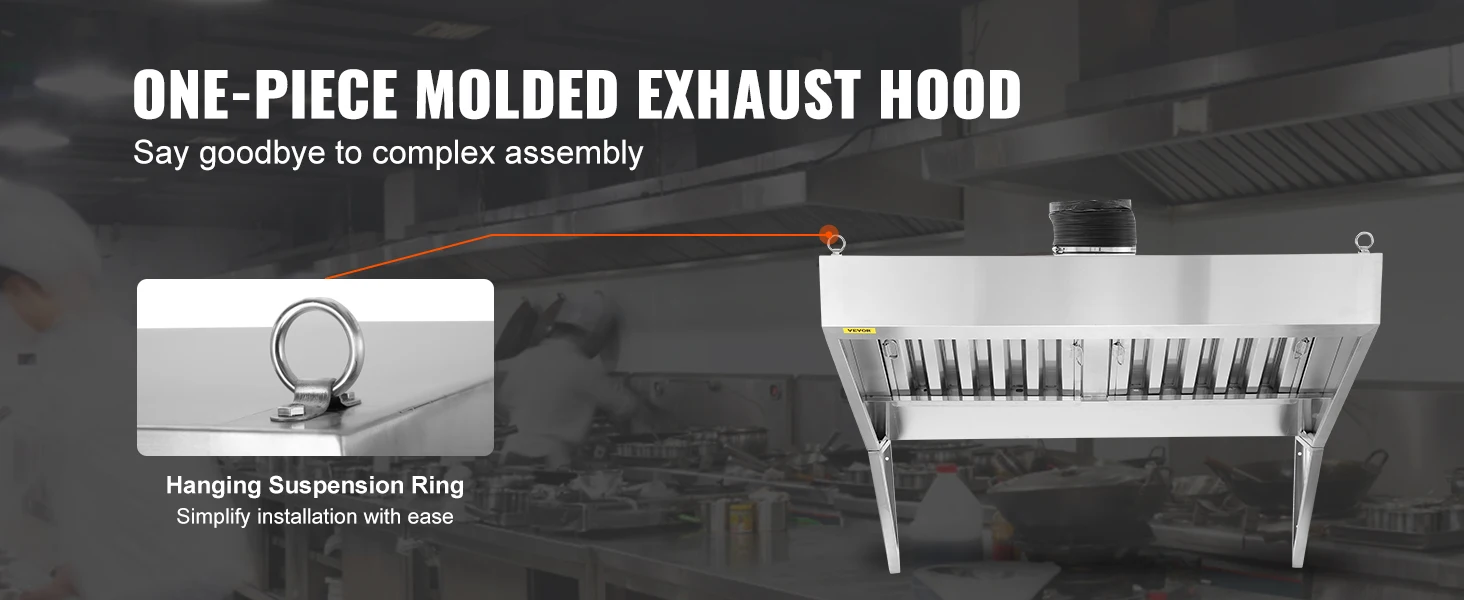 SucceBuy 4/5/6/7/8/9FT Commercial Exhaust 201 Stainless Steel Concession Hood Under Cabinet Range Hood Kitchen Vent Hood Sliver